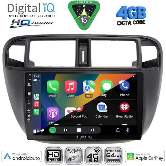 Digital IQ Car Audio System for Honda Civic 1995-2001 with A/C (Bluetooth/USB/WiFi/GPS/Apple CarPlay/Android Auto) with 9" Touch Screen