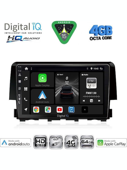 Digital IQ Car Audio System for Honda Civic 2012-2016 Bluetooth USB WiFi GPS Apple CarPlay Android Auto with 9" Touch Screen