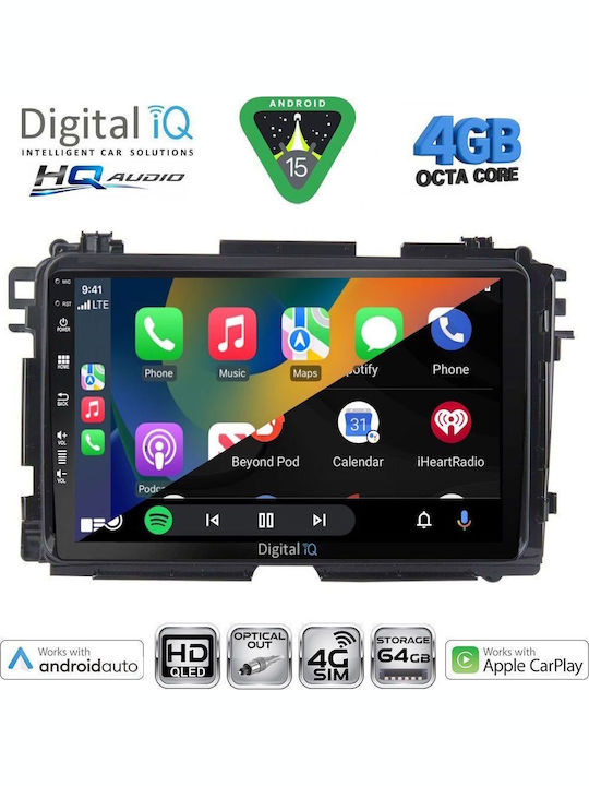 Digital IQ Автомобилна Аудио Система За Honda HR-V 2015-2021 Bluetooth USB Вграден Wi-Fi GPS Apple CarPlay Android Auto С Touch Screen 9"