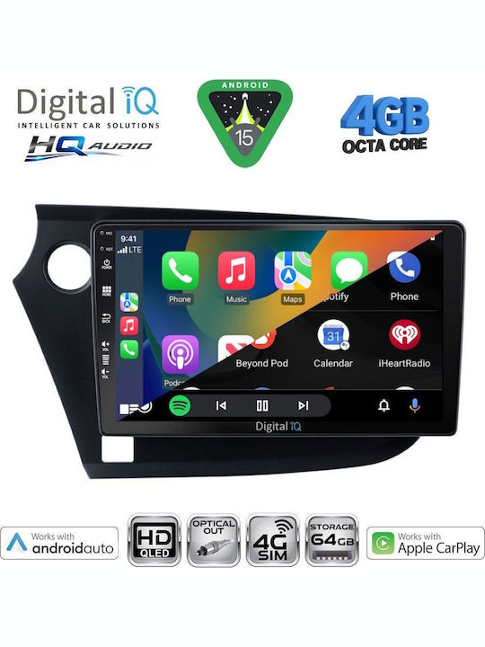 Digital IQ Auto-Audiosystem für Honda Insight 2009-2014 mit Touchscreen 9 Zoll Bluetooth USB Wi-Fi GPS Apple CarPlay Android Auto