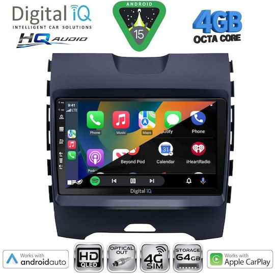Digital IQ Car Audio System for Ford Edge 2015-2023 Bluetooth USB WiFi GPS Apple CarPlay Android Auto with 9" Touch Screen