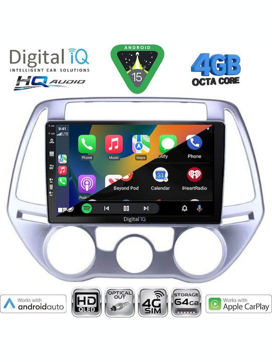 Digital IQ Car Audio System for Hyundai i20 2008-2012 with A/C Bluetooth USB WiFi GPS Apple CarPlay Android Auto with 9" Touch Screen