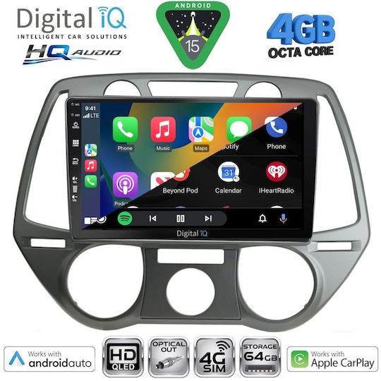 Digital IQ Auto-Audiosystem für Hyundai i20 2008-2012 mit A/C (Bluetooth/USB/Eingebautes Wi-Fi / GPS / Apple CarPlay / Android Auto) mit 9 Zoll Touchscreen