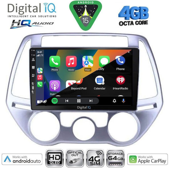 Digital IQ Car Audio System for Hyundai i20 2008-2014 (Bluetooth/USB/WiFi/GPS/Apple CarPlay/Android Auto) with 9" Touch Screen