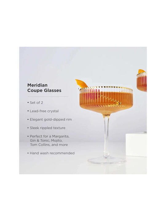 Viski Meridian Set Cocktail/Drinking Champagne Crystal Gold Colour Goblet Glasses 340ml 2 Pieces