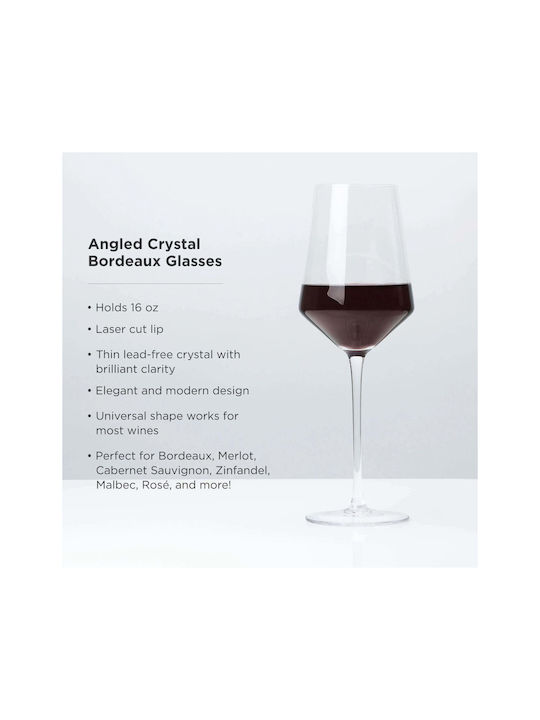 Viski Raye Angled Set Glasses for White and Red Wine Made of Crystal in Red Colour 470ml 2 Pieces