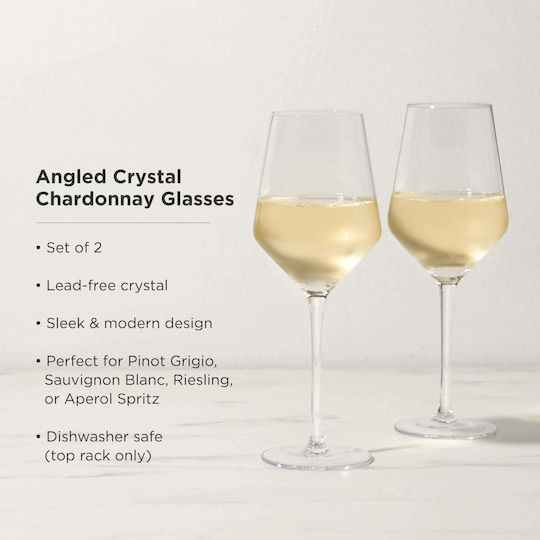 Viski Raye Angled Set of Glasses for White Wine Made of Crystal in White Colour 390ml 2 Pieces