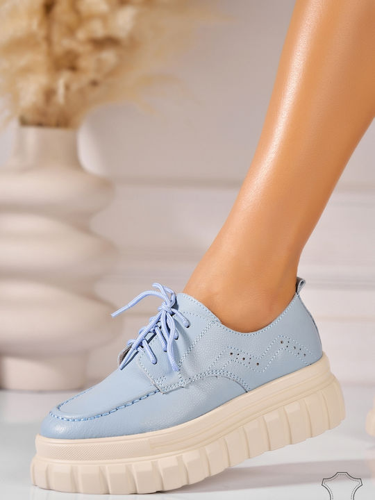 Δερμάτινα Γυναικεία Oxfords σε Μπλε Χρώμα