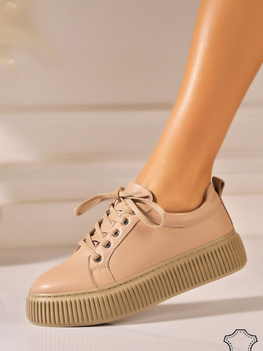 Leder Damen Oxfords in Khaki Farbe