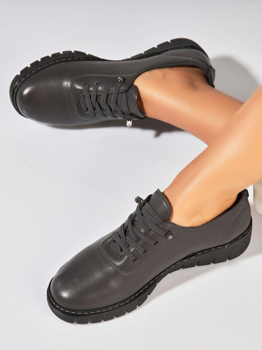Oxfords Pentru Femei Din Piele În Culoare Gri