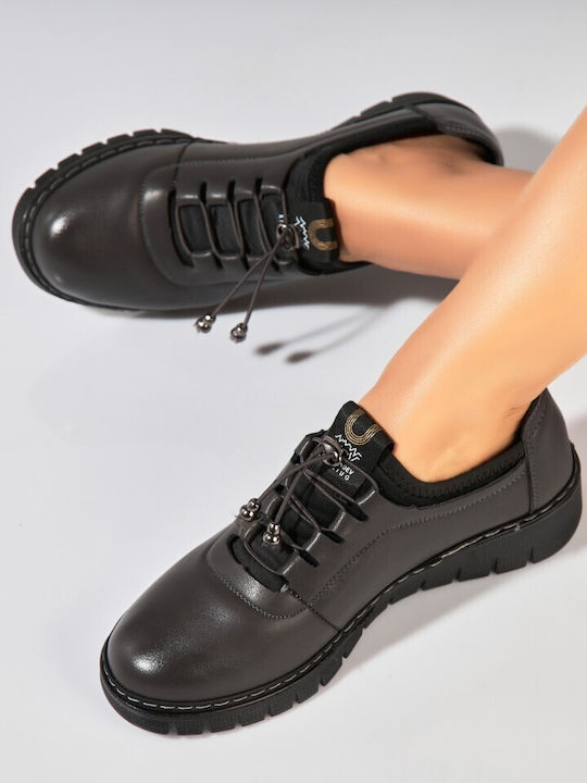 Leather Women's Oxfords in Gray Colour