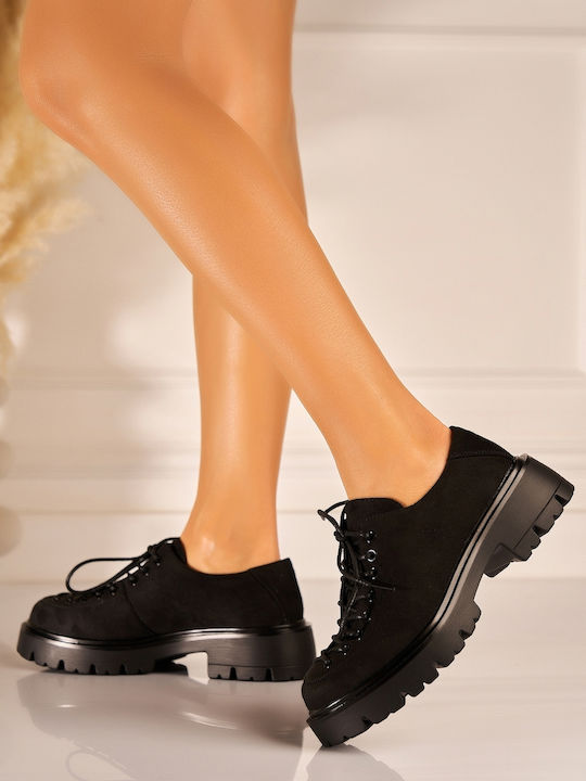 Suede Γυναικεία Oxfords σε Μαύρο Χρώμα