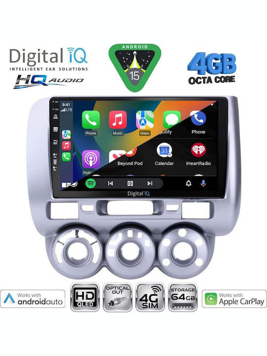 Digital IQ Car Audio System for Honda Jazz 2002-2008 with A/C Bluetooth USB WiFi GPS Apple CarPlay Android Auto with 9" Touch Screen