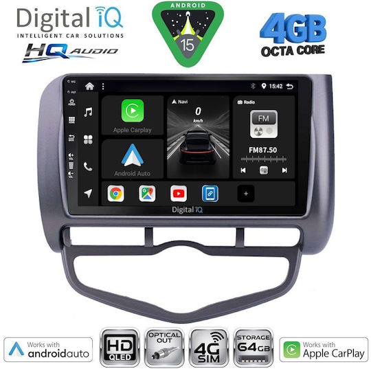 Digital IQ Car Audio System for Honda Jazz 2002-2008 with A/C Bluetooth USB WiFi GPS Apple CarPlay Android Auto with 9" Touch Screen