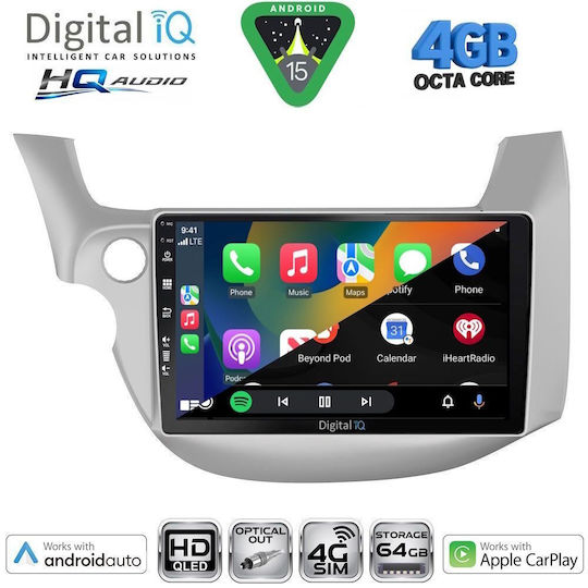 Digital IQ Car Audio System for Honda Jazz 2002-2008 with A/C Bluetooth USB WiFi GPS Apple CarPlay Android Auto with 9" Touch Screen