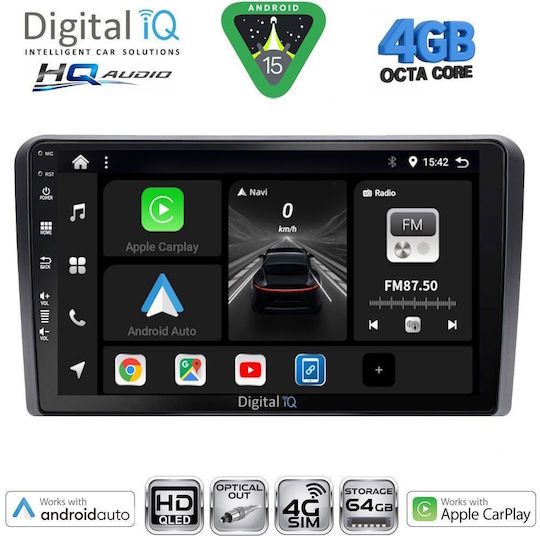 Digital IQ Car Audio System for Honda Jazz 2002-2008 with A/C Bluetooth USB WiFi GPS Apple CarPlay Android Auto with 9" Touch Screen