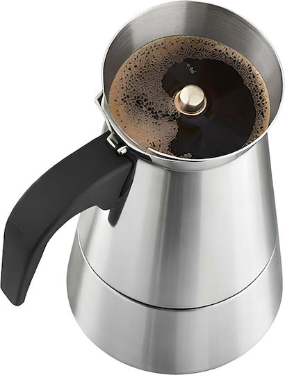 Cheffinger Italian Stainless Steel Moka Pot 6 Cups Induction Compatible Silver
