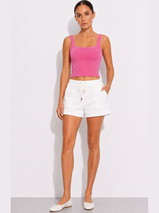 Γυναικείο Crop Top Βαμβακερό με Τιράντες Ροζ