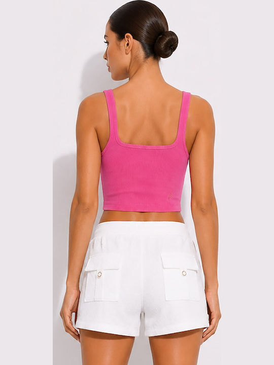 Γυναικείο Crop Top Βαμβακερό με Τιράντες Ροζ