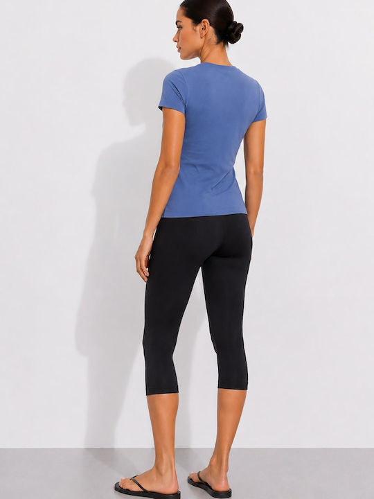 Damen Bluse Baumwolle Kurzärmelig Blau