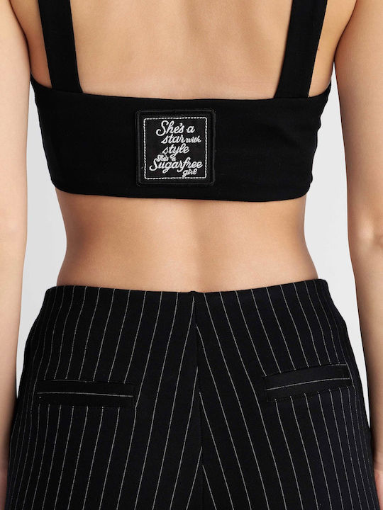 Bluza Damă Crop Top Cu Bretele Neagră