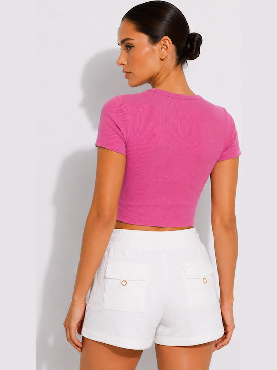 Γυναικείο Crop Top Βαμβακερό Κοντομάνικο Ροζ