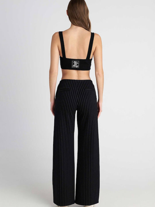 Bluza Damă Crop Top Cu Bretele Neagră