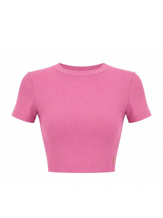 Γυναικείο Crop Top Βαμβακερό Κοντομάνικο Ροζ