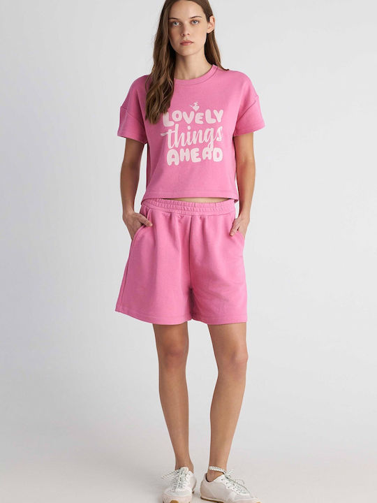 Bluza Damă Bumbac Mâneci Scurte Roz