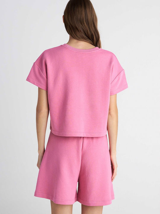 Bluza Damă Bumbac Mâneci Scurte Roz