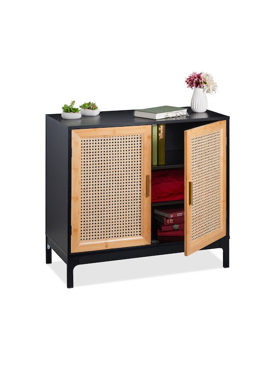 Bufet Din Lemn Negru/natural/auriu 80x39x76cm