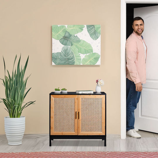 Wooden Sideboard Black/Natural/Gold 80x39x76cm