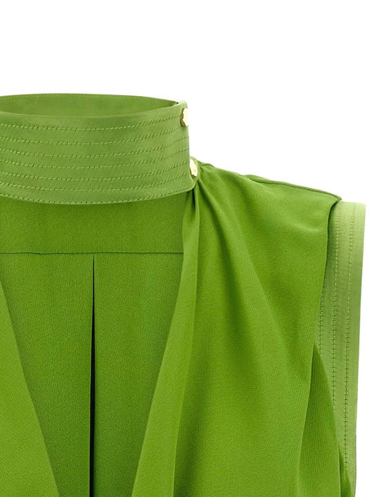 Damen Bluse Ärmellose Drapierung Grünes