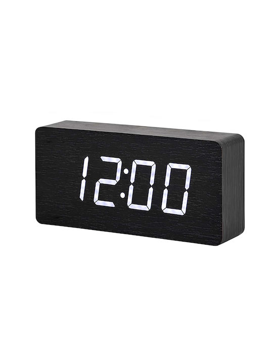 Avizar Wooden Clock Clear Digital Led Display Black
