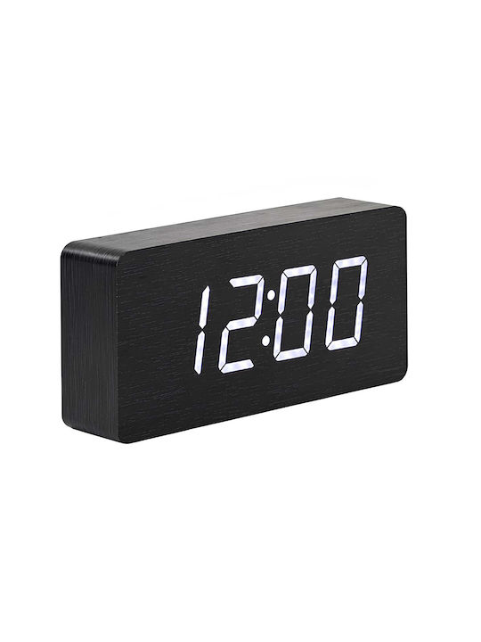 Avizar Wooden Clock Clear Digital Led Display Black