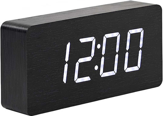 Avizar Wooden Clock Clear Digital Led Display Black