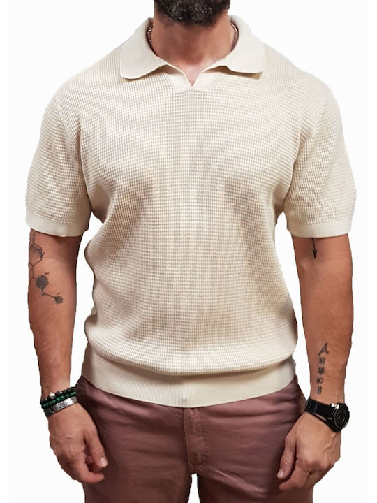 Herrenblusen Neck Polo Kurzarm Ecru