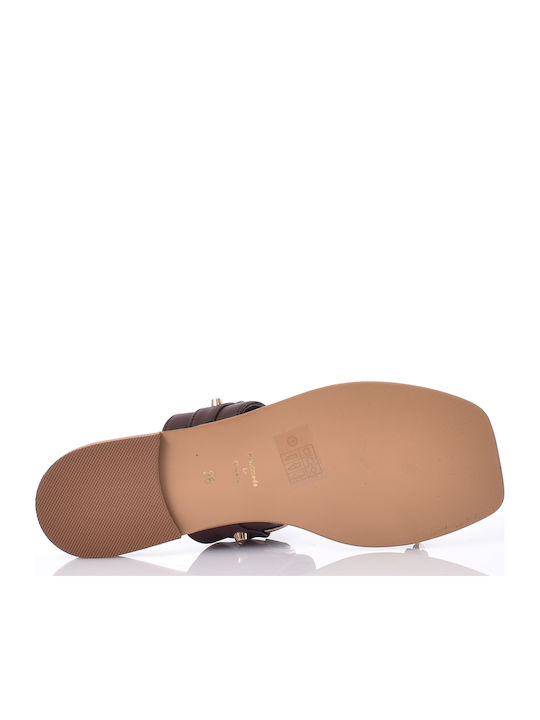 Deri Damen Flache Sandalen Braun