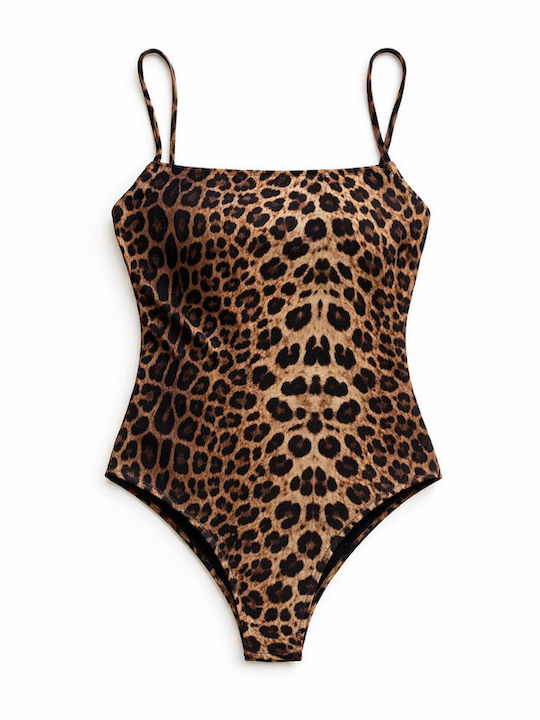 One Piece Swimsuit Animal Print Brown