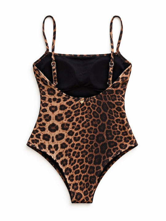 One Piece Swimsuit Animal Print Brown