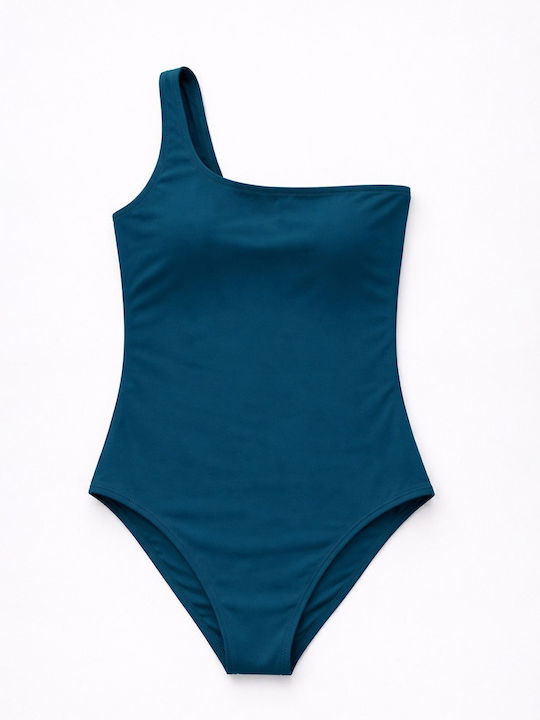 One Piece Swimsuit With One Shoulder Blue