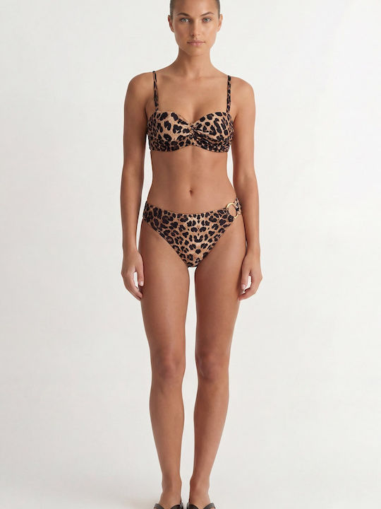 Strapless Bikini Top Animal Print Brown