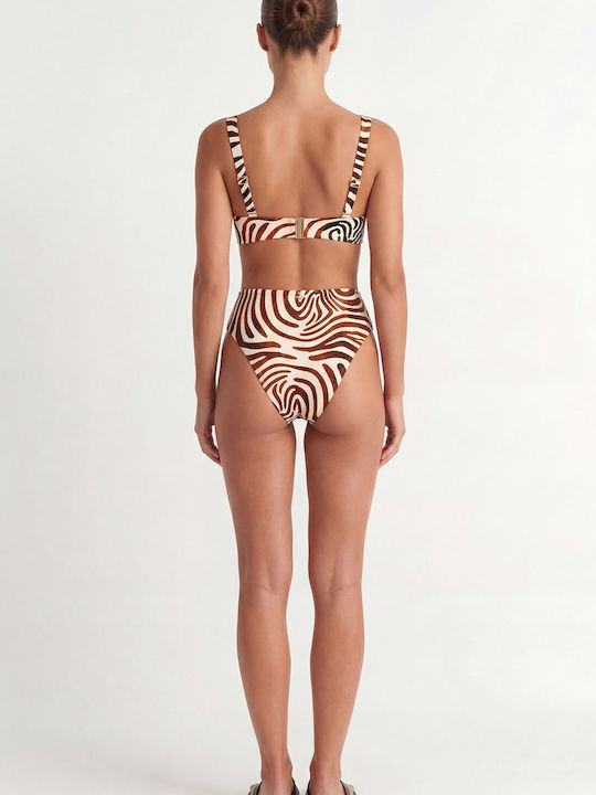 Strapless Bikini Top With Padding Animal Print Brown