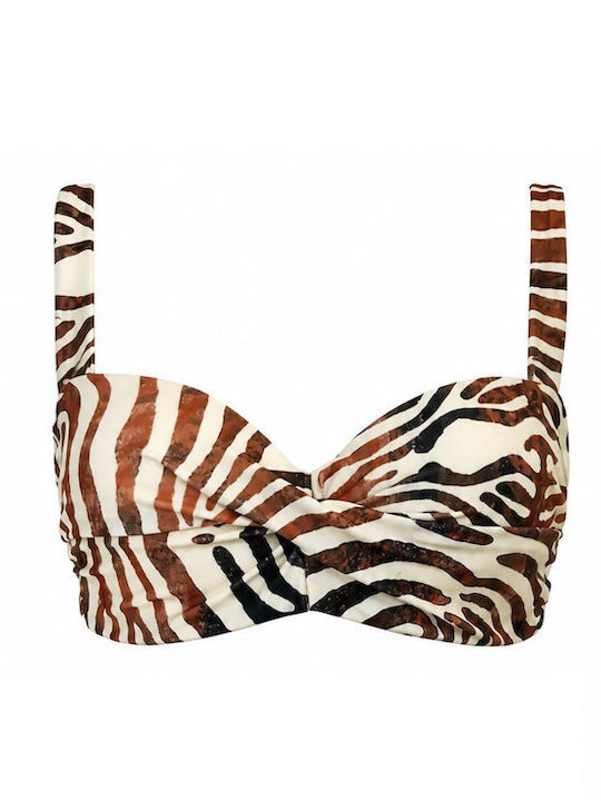 Strapless Bikini Top With Padding Animal Print Brown