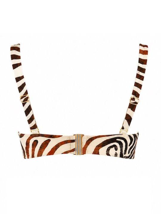 Strapless Bikini Top With Padding Animal Print Brown