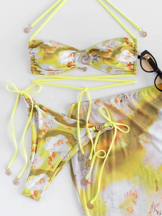 Bikini-Set 3 Stücke Blumen Gelb