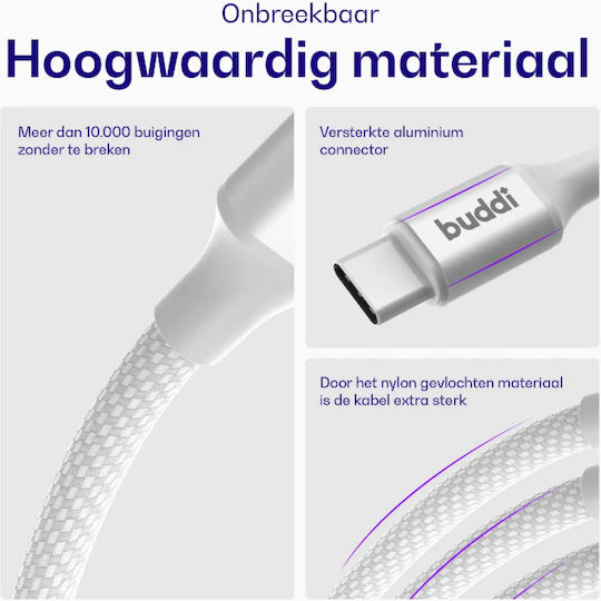 Buddi Flex USB 2.0 Cable USB-C Male - USB-C 100W White 1m