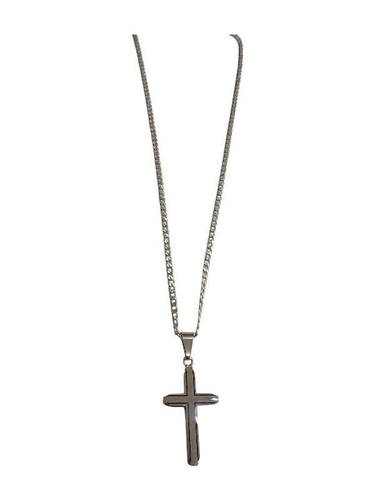 Kalliopi Silver Crucifix Pentru Bărbați Din Oțel Cu Lanț