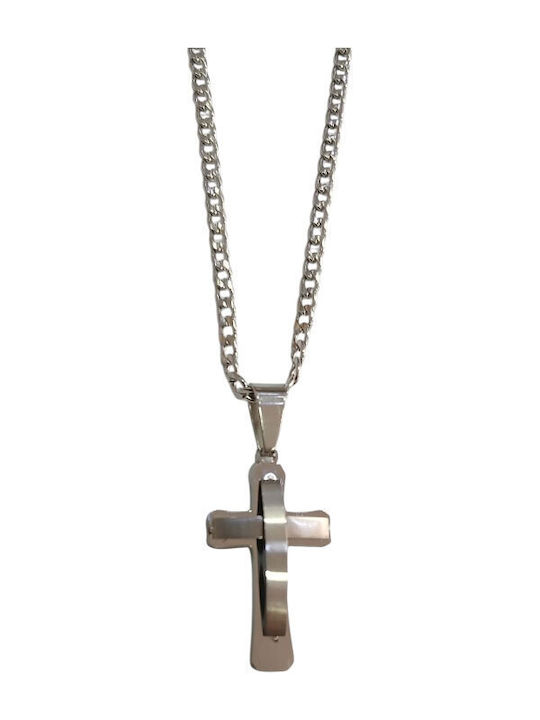 Kalliopi Silver Men's Cross Made of Steel with Chain