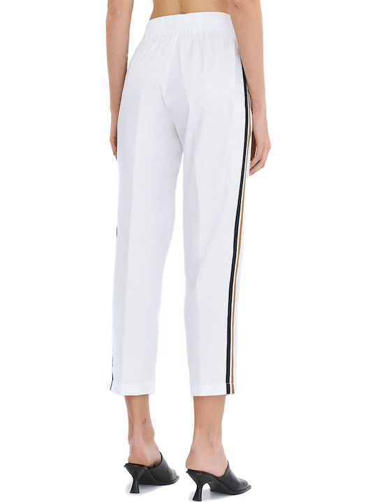 Access Women's High Rise Fabric Trousers with Rubber Band in Regular Fit Striped White Access Women's High Rise Fabric Trousers with Rubber Band in Regular Fit Striped White